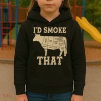 Funny I'd Smoke That Cattle Meat Cuts Kids Hoodie thumb 3
