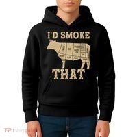 Funny I'd Smoke That Cattle Meat Cuts Kids Hoodie thumb 4