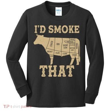 Funny I'd Smoke That Cattle Meat Cuts Kids Long Sleeve Shirt