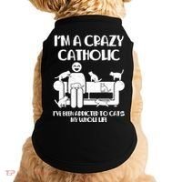 Funny I'm A Crazy Catholic Addicted To Cats Doggie Tank thumb 0