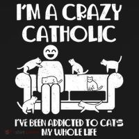 Funny I'm A Crazy Catholic Addicted To Cats Bucket Hat thumb 4