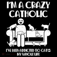 Funny I'm A Crazy Catholic Addicted To Cats Ornament thumb 1
