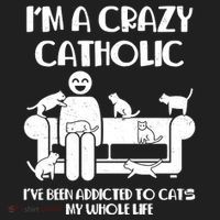 Funny I'm A Crazy Catholic Addicted To Cats Hat thumb 2