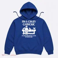 Funny I'm A Crazy Catholic Addicted To Cats Hoodie thumb 0