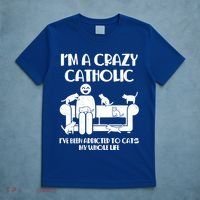 Funny I'm A Crazy Catholic Addicted To Cats T-Shirt thumb 5