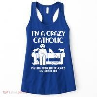 Funny I'm A Crazy Catholic Addicted To Cats Women's Tank Top thumb 0