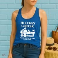 Funny I'm A Crazy Catholic Addicted To Cats Women's Tank Top thumb 2