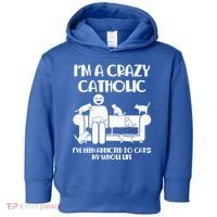 Funny I'm A Crazy Catholic Addicted To Cats Toddler Hoodie thumb 0