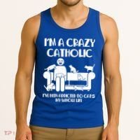 Funny I'm A Crazy Catholic Addicted To Cats Tank Top thumb 3