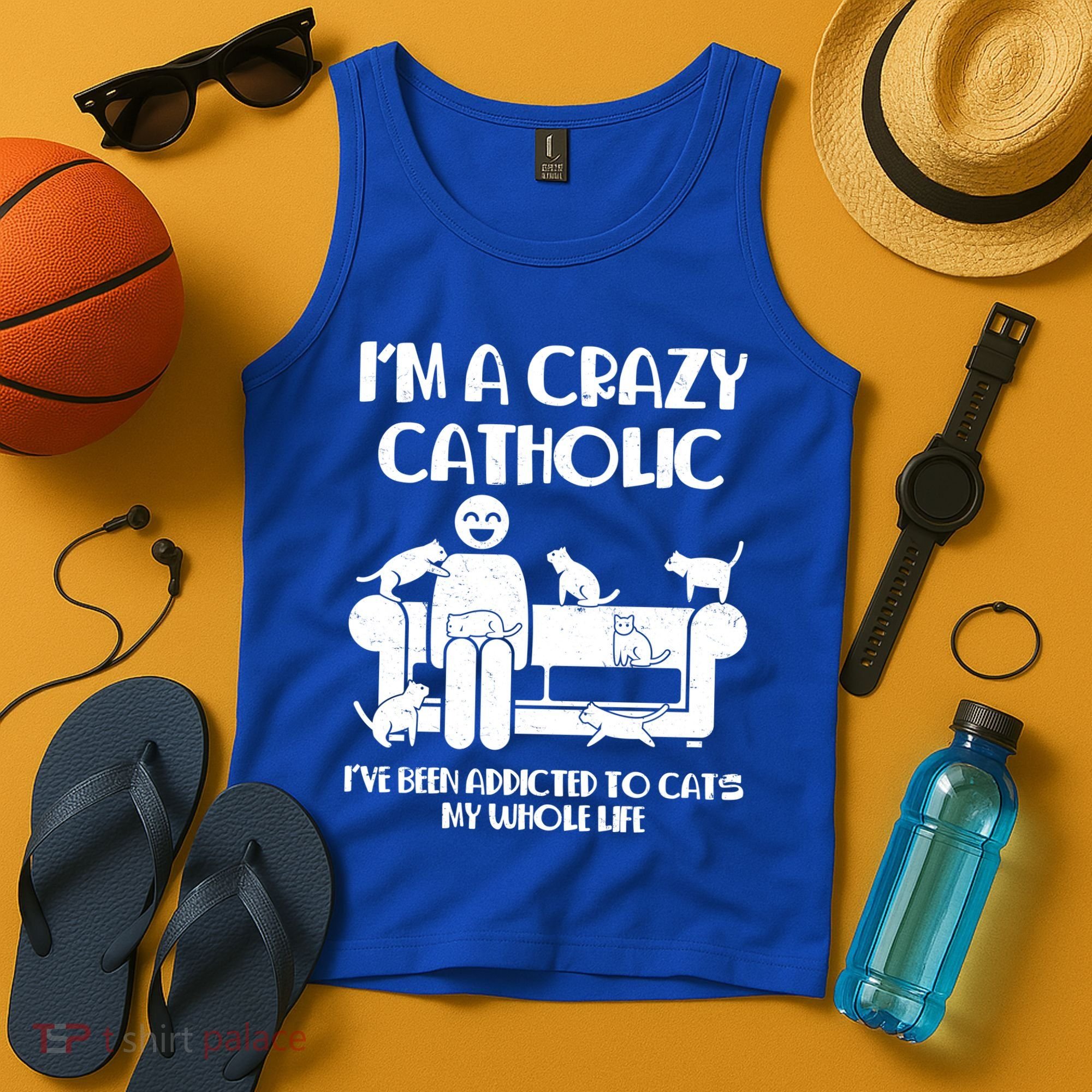 Funny I'm A Crazy Catholic Addicted To Cats Tank Top
