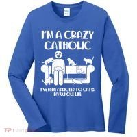 Funny I'm A Crazy Catholic Addicted To Cats Women's Long Sleeve Shirt thumb 0