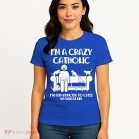 Funny I'm A Crazy Catholic Addicted To Cats Women's T-Shirt thumb 4