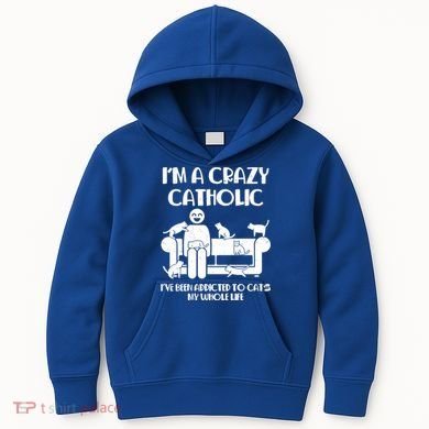 Funny I'm A Crazy Catholic Addicted To Cats Kids Hoodie