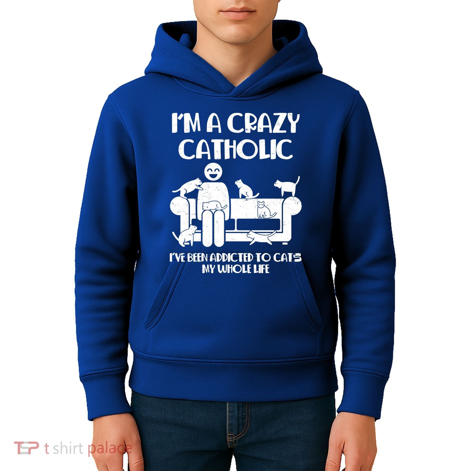 Funny I'm A Crazy Catholic Addicted To Cats Kids Hoodie