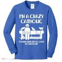 Funny I'm A Crazy Catholic Addicted To Cats Kids Long Sleeve Shirt thumb 0