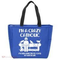 Funny I'm A Crazy Catholic Addicted To Cats Tote Bag thumb 0