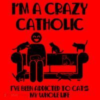 Funny I'm A Crazy Catholic Addicted To Cats Santa Hat thumb 1