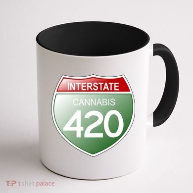 Funny Interstate 420 in the state of Cannabis Marijuana Weed Coffee Mug back