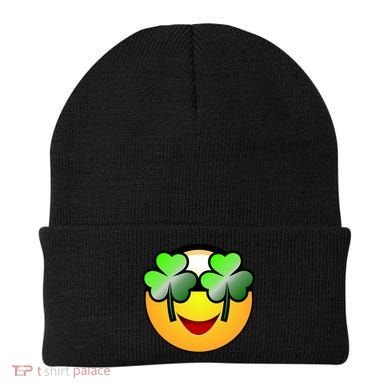 Funny Irish Clover St. Patrick's Day Emoji Beanie