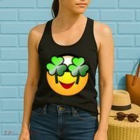 Funny Irish Clover St. Patrick's Day Emoji Women's Tank Top thumb 2