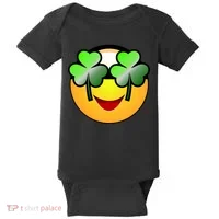 Funny Irish Clover St. Patrick's Day Emoji Baby Bodysuit thumb 0