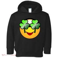 Funny Irish Clover St. Patrick's Day Emoji Toddler Hoodie thumb 0
