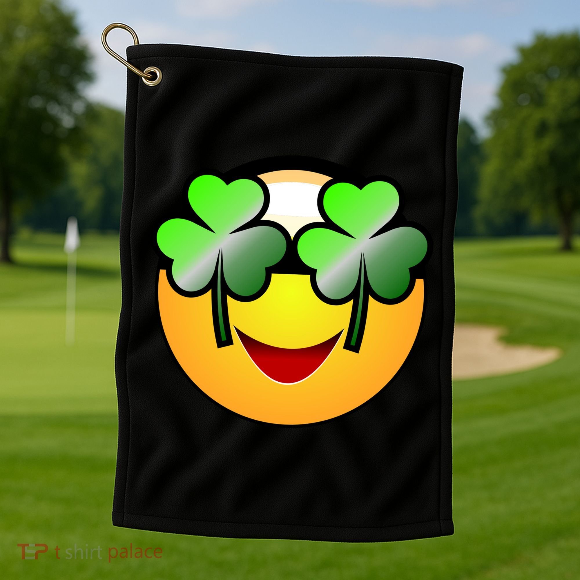 Funny Irish Clover St. Patrick's Day Emoji Golf Towel