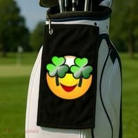 Funny Irish Clover St. Patrick's Day Emoji Golf Towel thumb 2