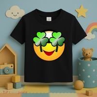 Funny Irish Clover St. Patrick's Day Emoji Toddler T-Shirt thumb 3