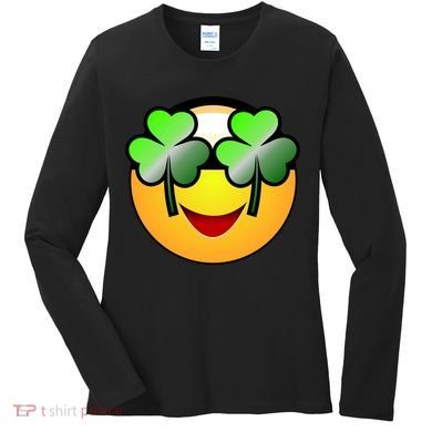 Funny Irish Clover St. Patrick's Day Emoji Women's Long Sleeve Shirt
