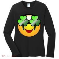Funny Irish Clover St. Patrick's Day Emoji Women's Long Sleeve Shirt thumb 0