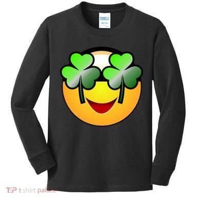 Funny Irish Clover St. Patrick's Day Emoji Kids Long Sleeve Shirt