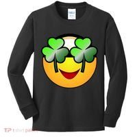 Funny Irish Clover St. Patrick's Day Emoji Kids Long Sleeve Shirt thumb 0