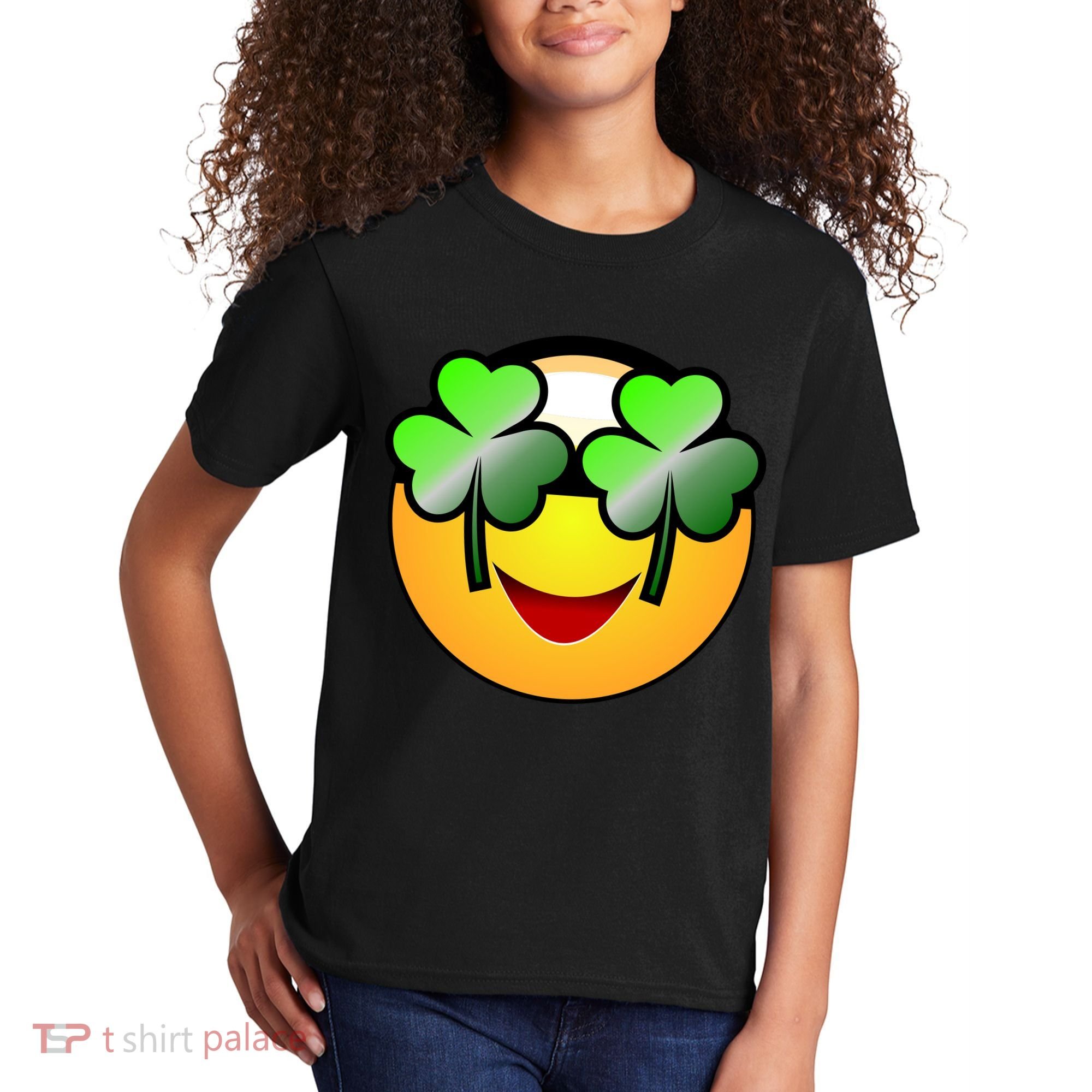 Funny Irish Clover St. Patrick's Day Emoji Kids T-Shirt