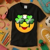 Funny Irish Clover St. Patrick's Day Emoji Kids T-Shirt thumb 3