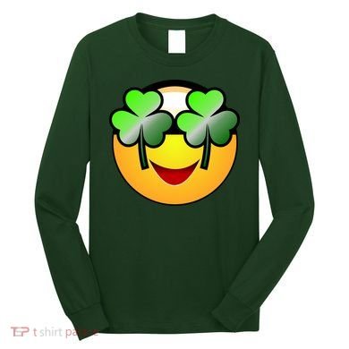 Funny Irish Clover St. Patrick's Day Emoji Long Sleeve Shirt