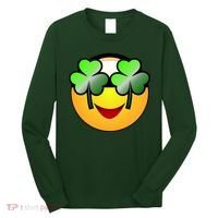 Funny Irish Clover St. Patrick's Day Emoji Long Sleeve Shirt thumb 0