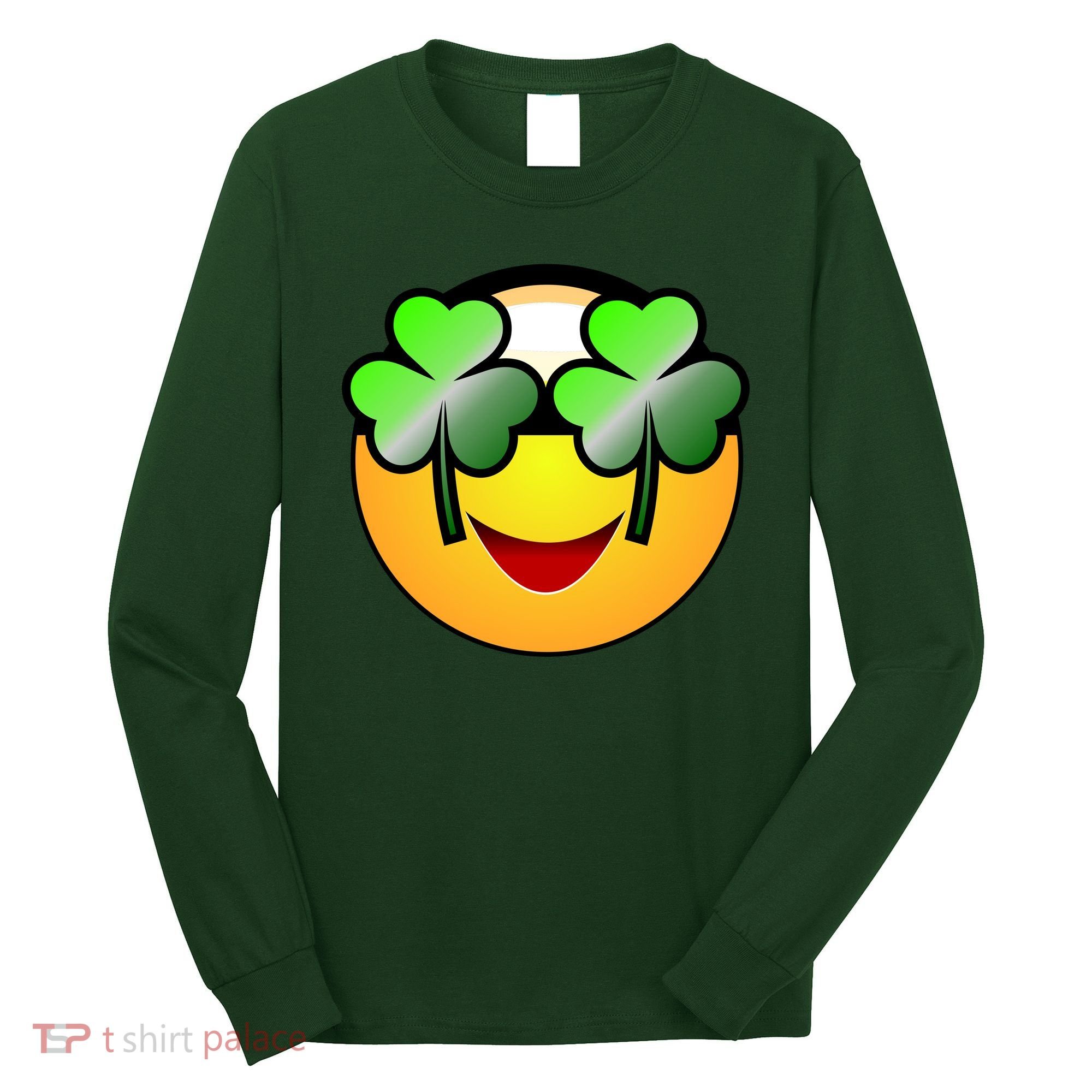 Funny Irish Clover St. Patrick's Day Emoji Long Sleeve Shirt