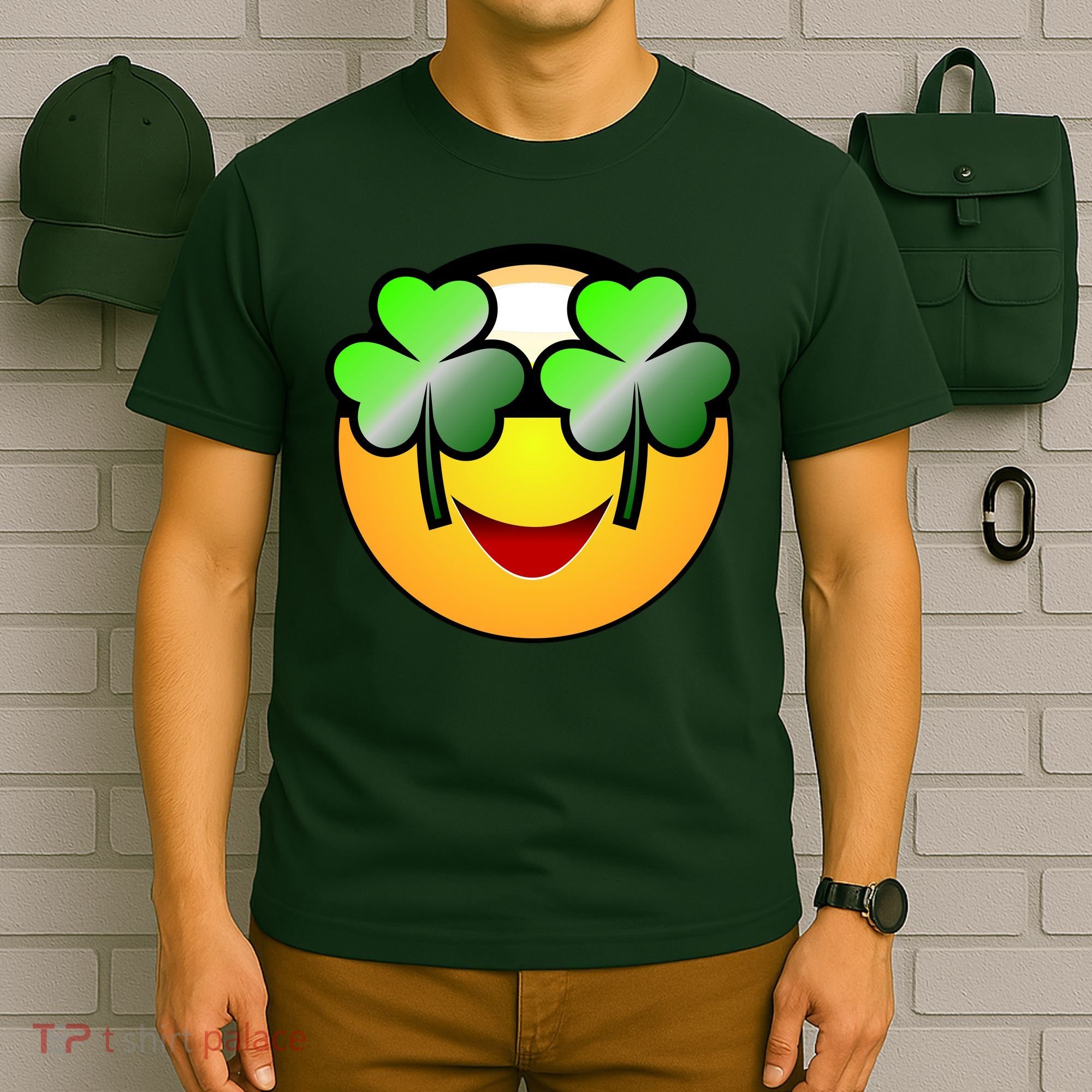 Funny Irish Clover St. Patrick's Day Emoji T-Shirt