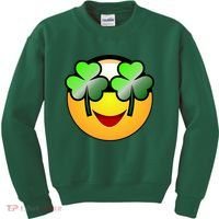 Funny Irish Clover St. Patrick's Day Emoji Kids Sweatshirt thumb 0