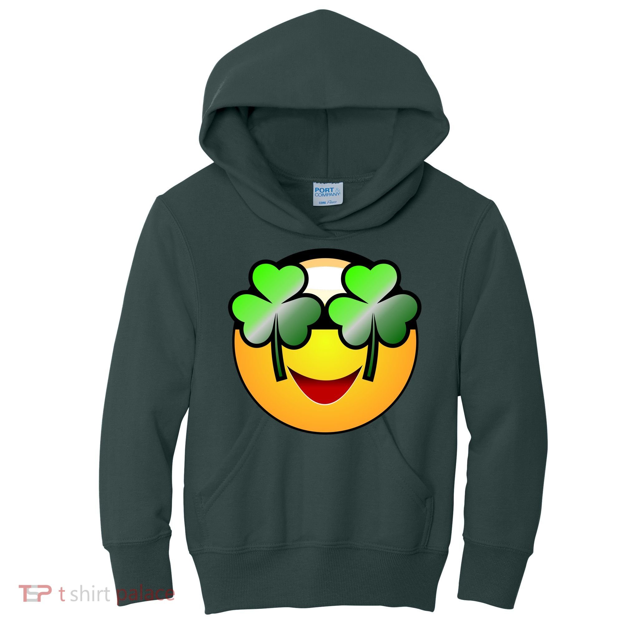 Funny Irish Clover St. Patrick's Day Emoji Kids Hoodie