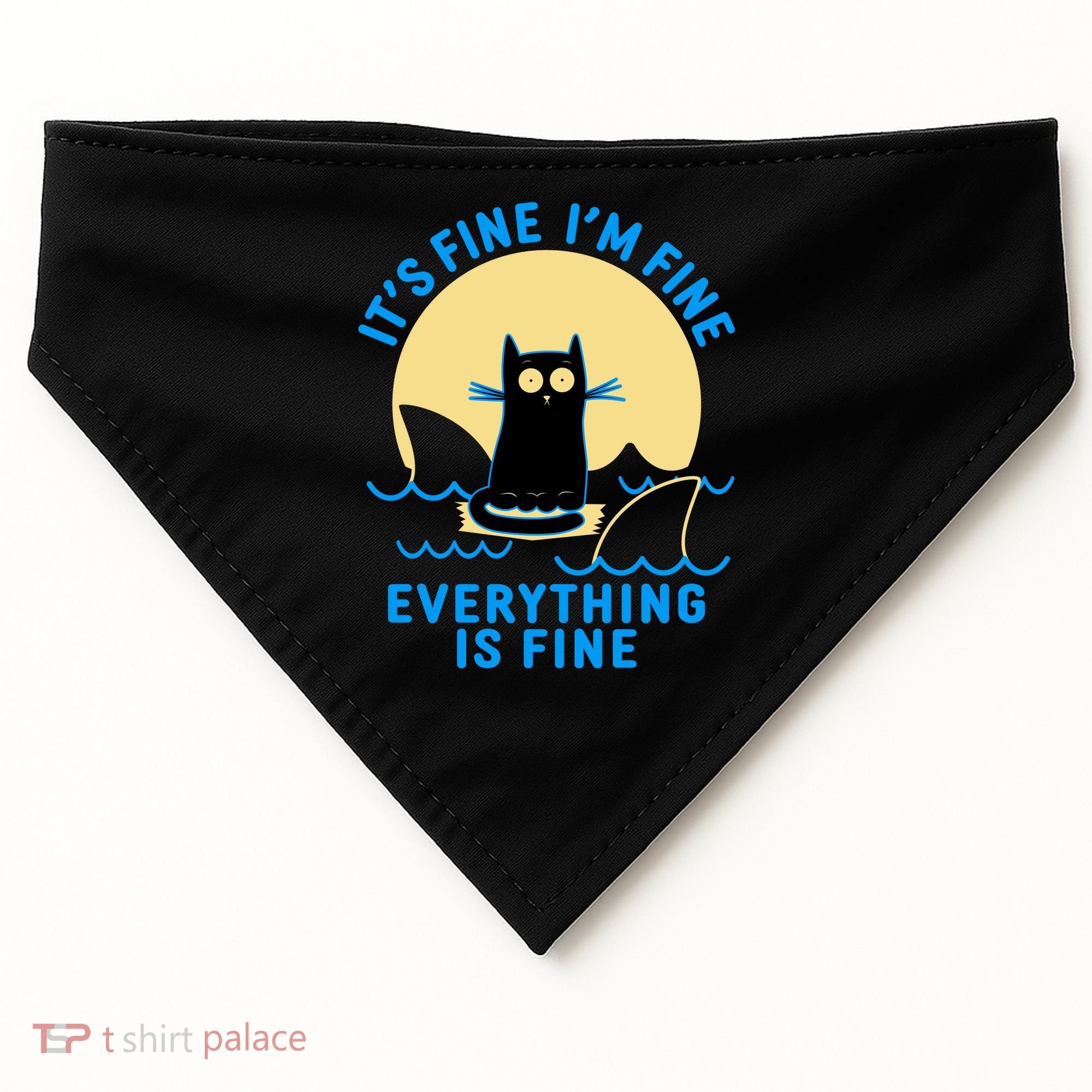 Funny It's Fine I'm Fine Everything Is Fine Shark Cat USA-Made Doggie Bandana
