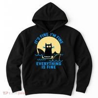 Funny It's Fine I'm Fine Everything Is Fine Shark Cat Hoodie thumb 0