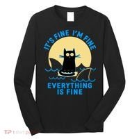 Funny It's Fine I'm Fine Everything Is Fine Shark Cat Long Sleeve Shirt thumb 0