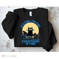 Funny It's Fine I'm Fine Everything Is Fine Shark Cat Sweatshirt thumb 2