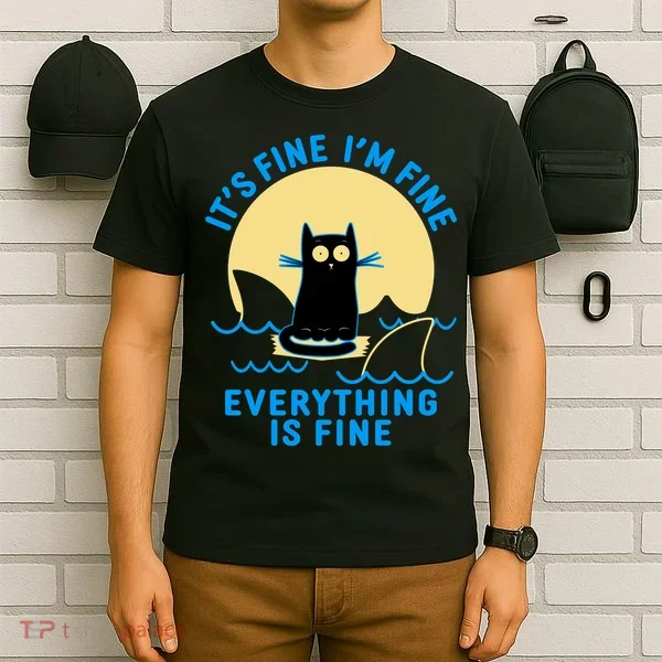 Funny It's Fine I'm Fine Everything Is Fine Shark Cat T-Shirt