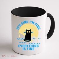Funny It's Fine I'm Fine Everything Is Fine Shark Cat Coffee Mug thumb 1
