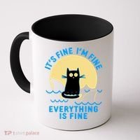 Funny It's Fine I'm Fine Everything Is Fine Shark Cat Coffee Mug thumb 0