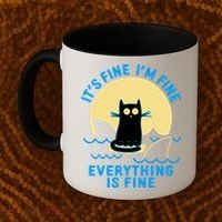 Funny It's Fine I'm Fine Everything Is Fine Shark Cat Coffee Mug thumb 2