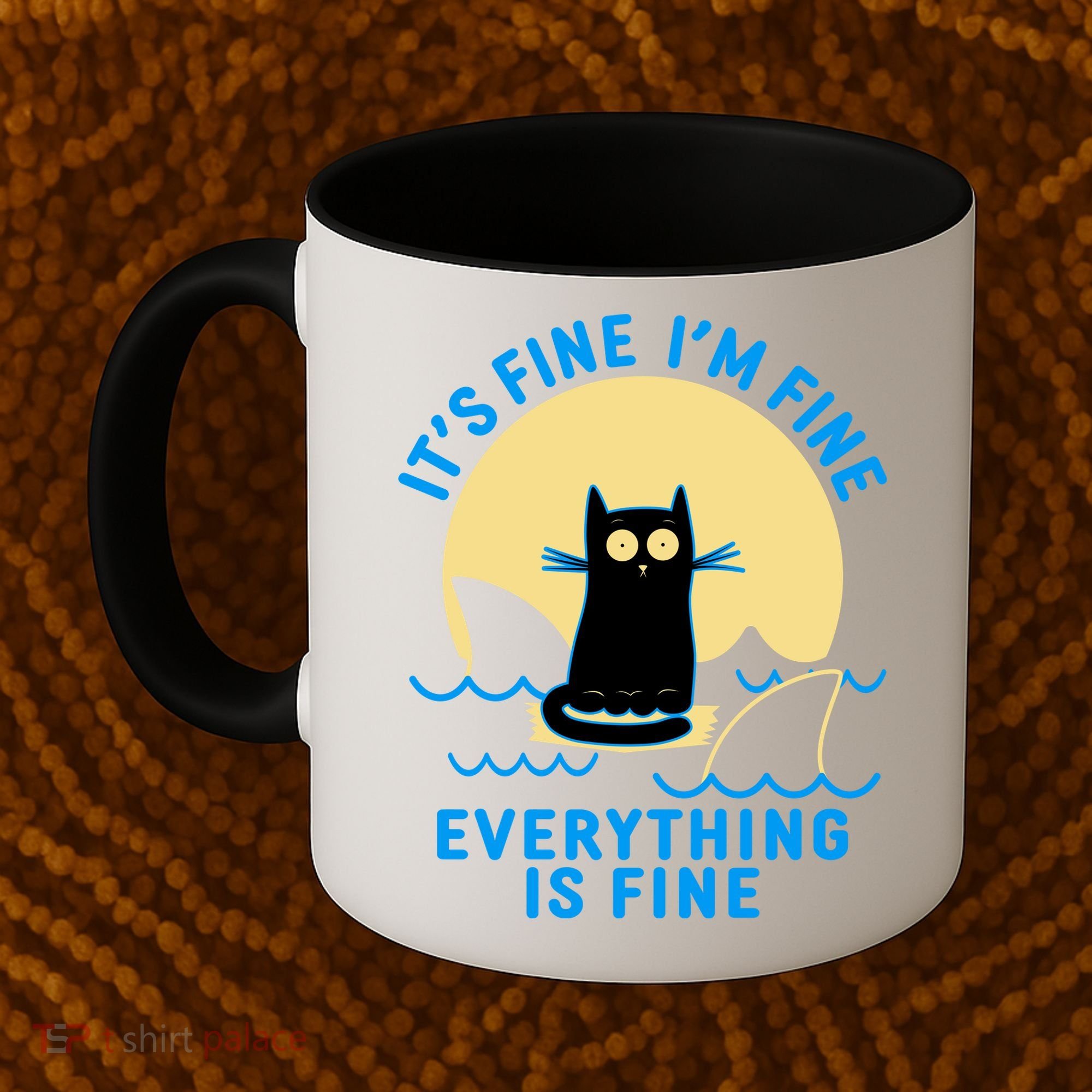 Funny It's Fine I'm Fine Everything Is Fine Shark Cat Coffee Mug